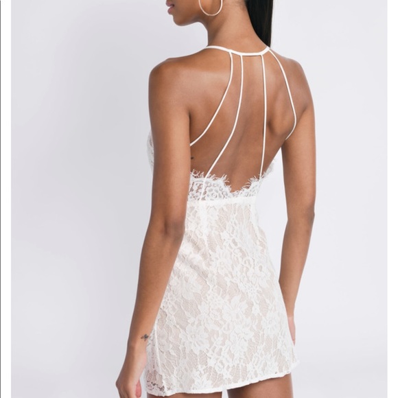 White Lace Dress with Deep V and Openback - Picture 2 of 2